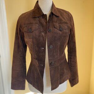 APOSTROPHE chocolate suede fitted jacket, excellent condition, sz 4P